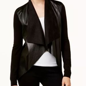 Michael Kors Faux Leather & Knit Cardigan